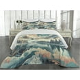thumbnail image 2 of Ambesonne Lake Quilted Coverlet 3 Pcs, Woodland Mountain Print Cloudy, Queen Size, Cadet Blue Peach Teal, 2 of 4