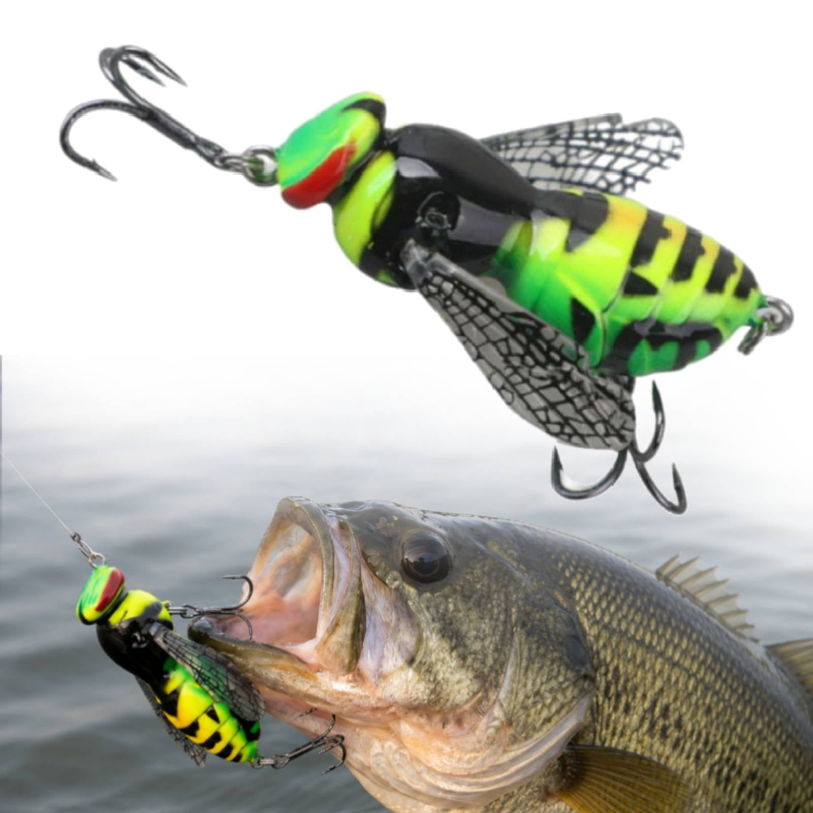 Wasp Topwater Lure Topwater Fishing Lures for Bass Walleye Pike 2027 Wasp Crawl Bait for Freshwater and Saltwater - Floating Hard Bait swimbait w/Carbon Steel Treble Hooks