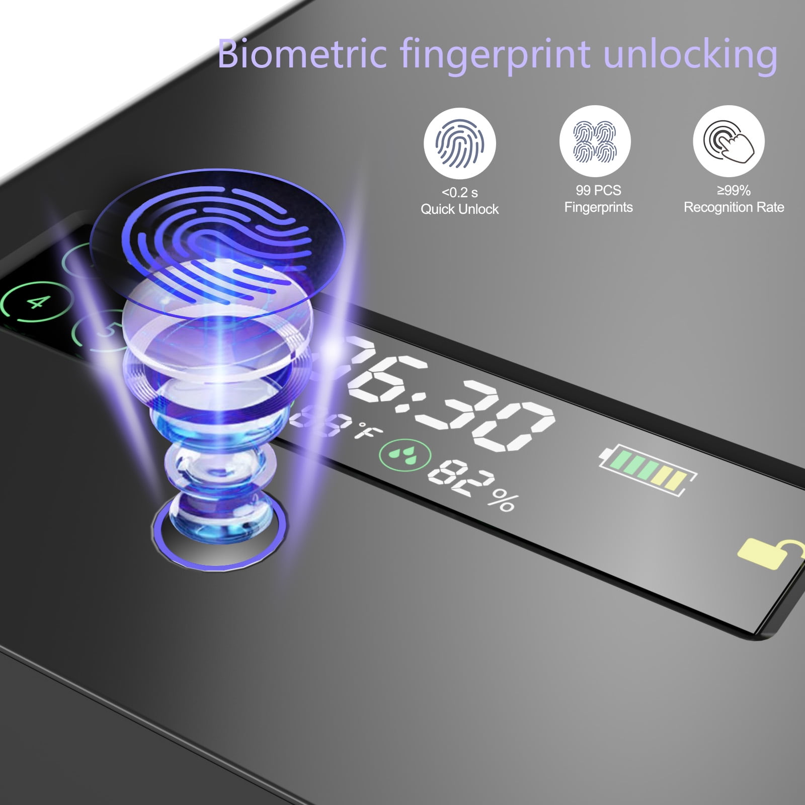 Biometric Slider Gun Safe for Nightstand - Drawer Safe for Handguns,  Fingerprint, Keypad & Key, LCD Display - Quick Access Bedside & Car Safe for 2 Guns