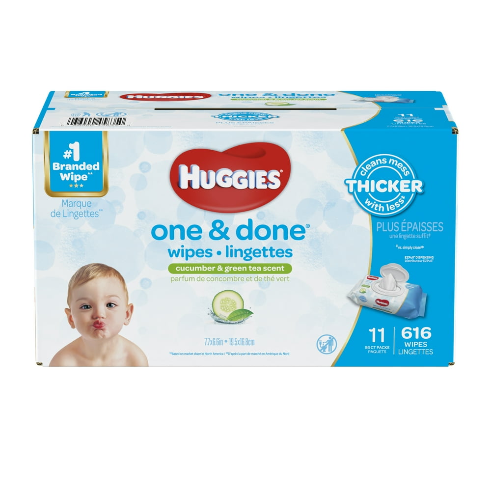 HUGGIES One &amp; Done Baby Wipes, Scented, 11 packs of 56