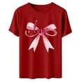 thumbnail image 3 of Valentines Bow Print T-Shirt for Women, Round Neck Pullover Basic Tee, Fashion Roll Up&nbsp;short Sleeve Tops ,Red,3XL, 3 of 6