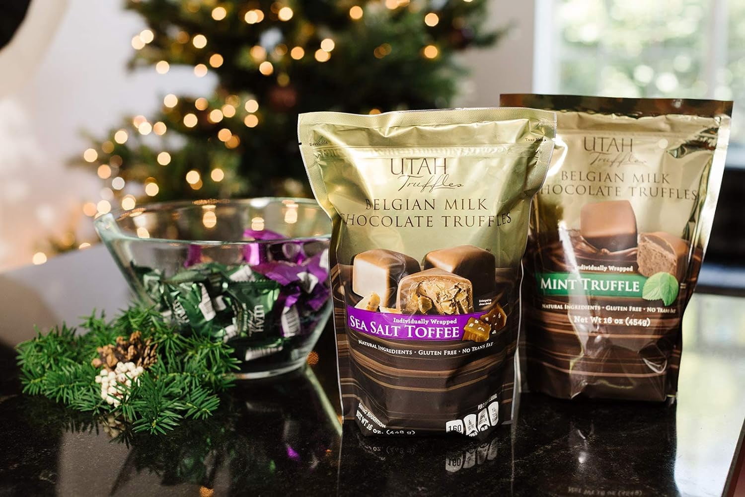 Utah Truffles Belgian Milk Chocolate Toffee Individually Wrapped Pouch, Naturally Gluten , Gourmet Smooth Creamy Natural Truffle, 16 oz, Approx. 32 pc