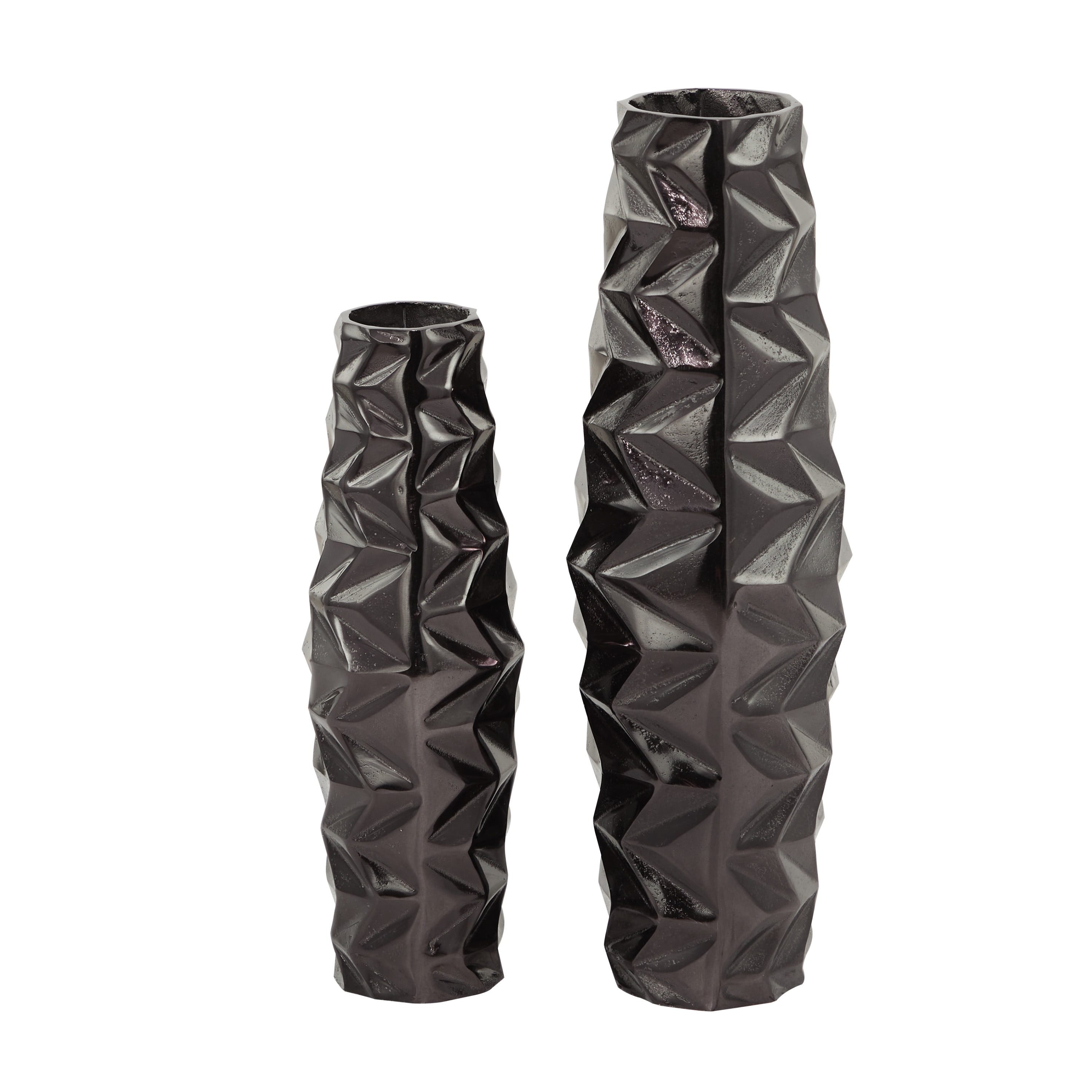DecMode 19", 15"H Geometric Black Aluminum Vase, Set of 2