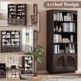 thumbnail image 5 of 70" Bookshelf and Bookcase, Brown Tall Bookcase with Glass Door, 5 Tier Mid-Century Book Shelves w/ Deep Storage Cabinet and Adjustable Shelves, Wood Standing Tall Book Shelf for Home Office Kitchen, 5 of 7