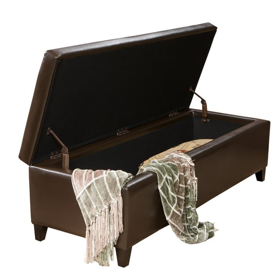 Noble House Hansen Brown Bonded Leather Storage Ottoman