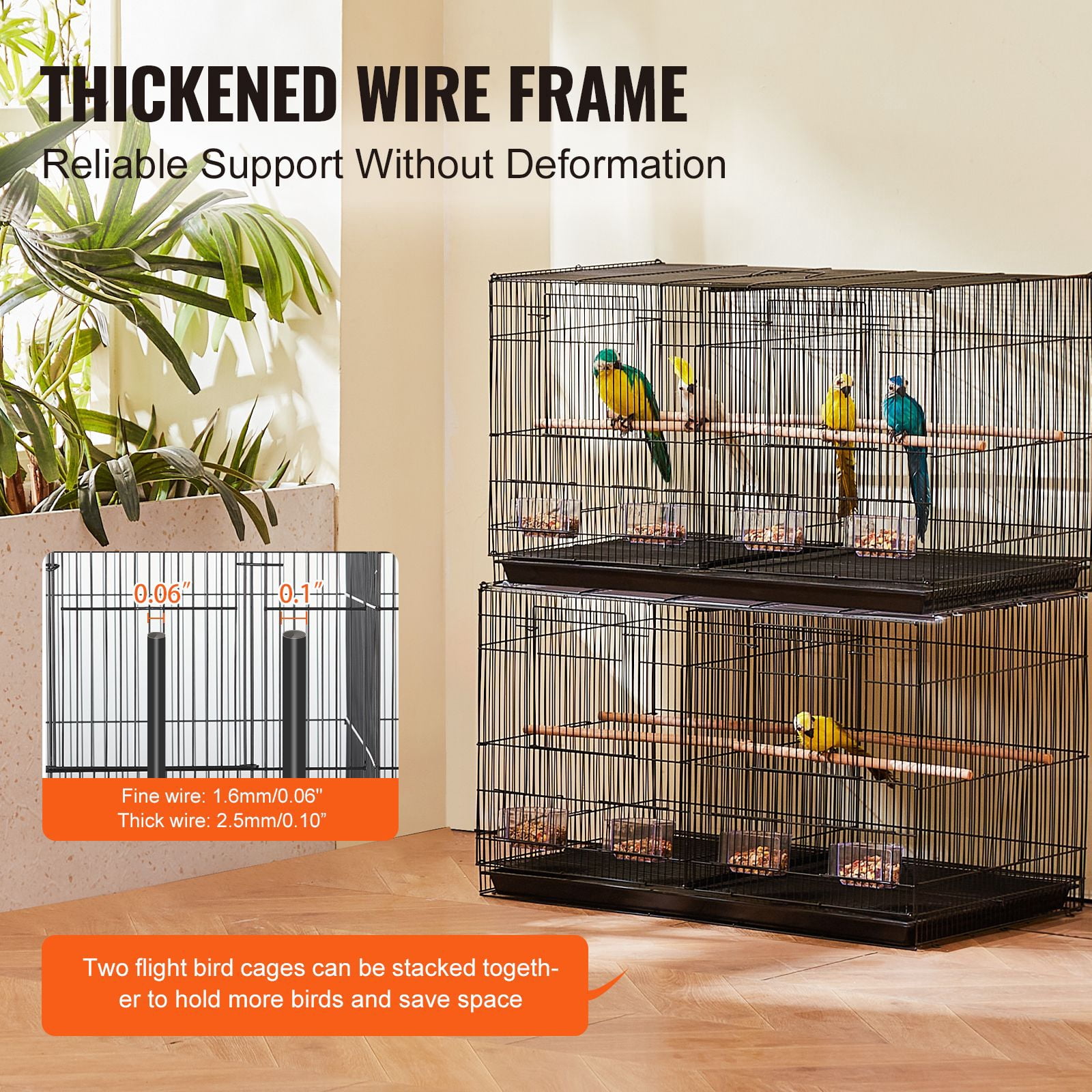 Small Animal Cage, 18" Black Metal Bird Cage with Stand & Divider for Parakeets or Cockatiels