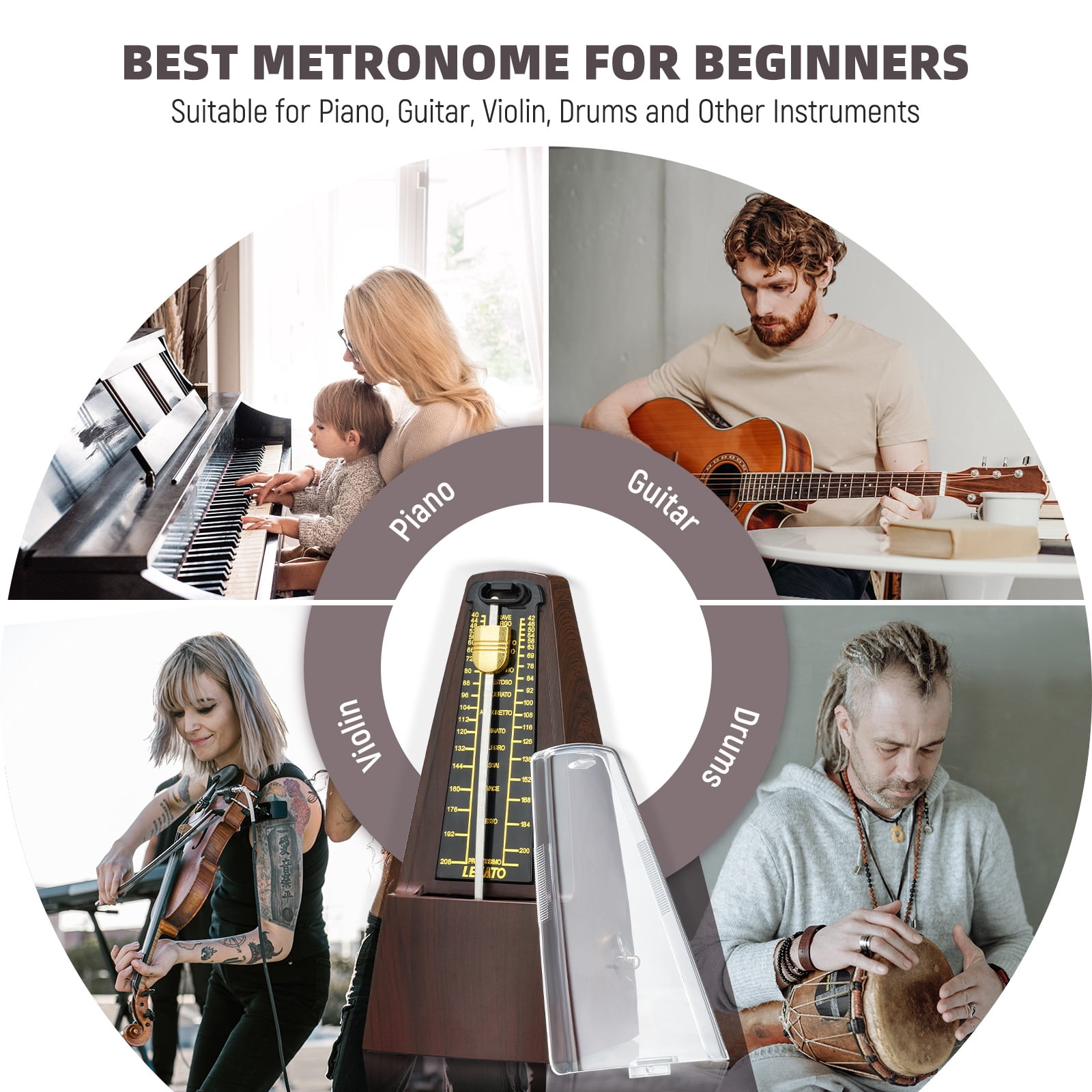LEKATO Mechanical Metronome Universal Metronome for Piano Guitar Ukulele Violin with Loud Sound Accurate Track Beat Tempo for Beginner