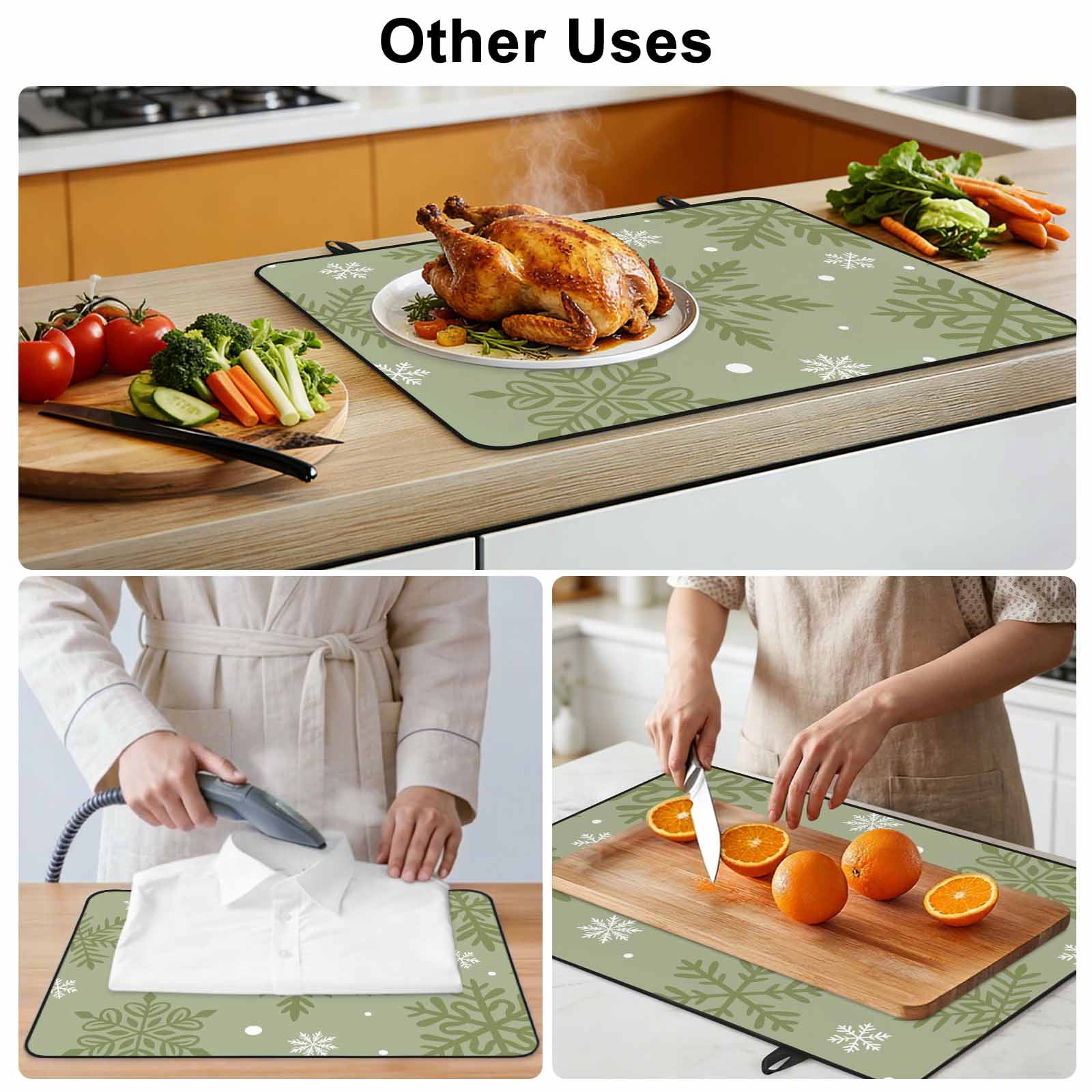 Sage Green Christmas Stove Top Cover for Electric Stove, Heat-proof & Non Slip Glass Top Stove Cover Protector, Winter Xmas Snowflakes Textured Kitchen Flat Cooktop Rubber Mat 24x21 Inches