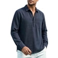 thumbnail image 2 of LEKWK Linen Shirts for Men Long Sleeve Henley Collar Tops with Chest Pocket Lightweight Loose Fit Beach Vacation Golf Work Fall Tops, 2 of 9