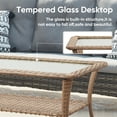 thumbnail image 3 of POCASSY Rectangular 40" L x 22" W Outdoor Coffee Table, Brown Patio Wicker Coffee Table with Tempered Glass Top and 2-Layer Storage for Porch Deck Balcony, Yellow Wicker Rattan, 3 of 6