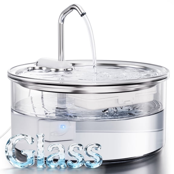FWMB 108oz/3.2L Glass Cat Water Fountain, 24/7 Reliable Corded Pet Water Dispenser, Dishwasher Safe & Elegant Easy to Clean Glass Pet Water Fountain for Cats Dog