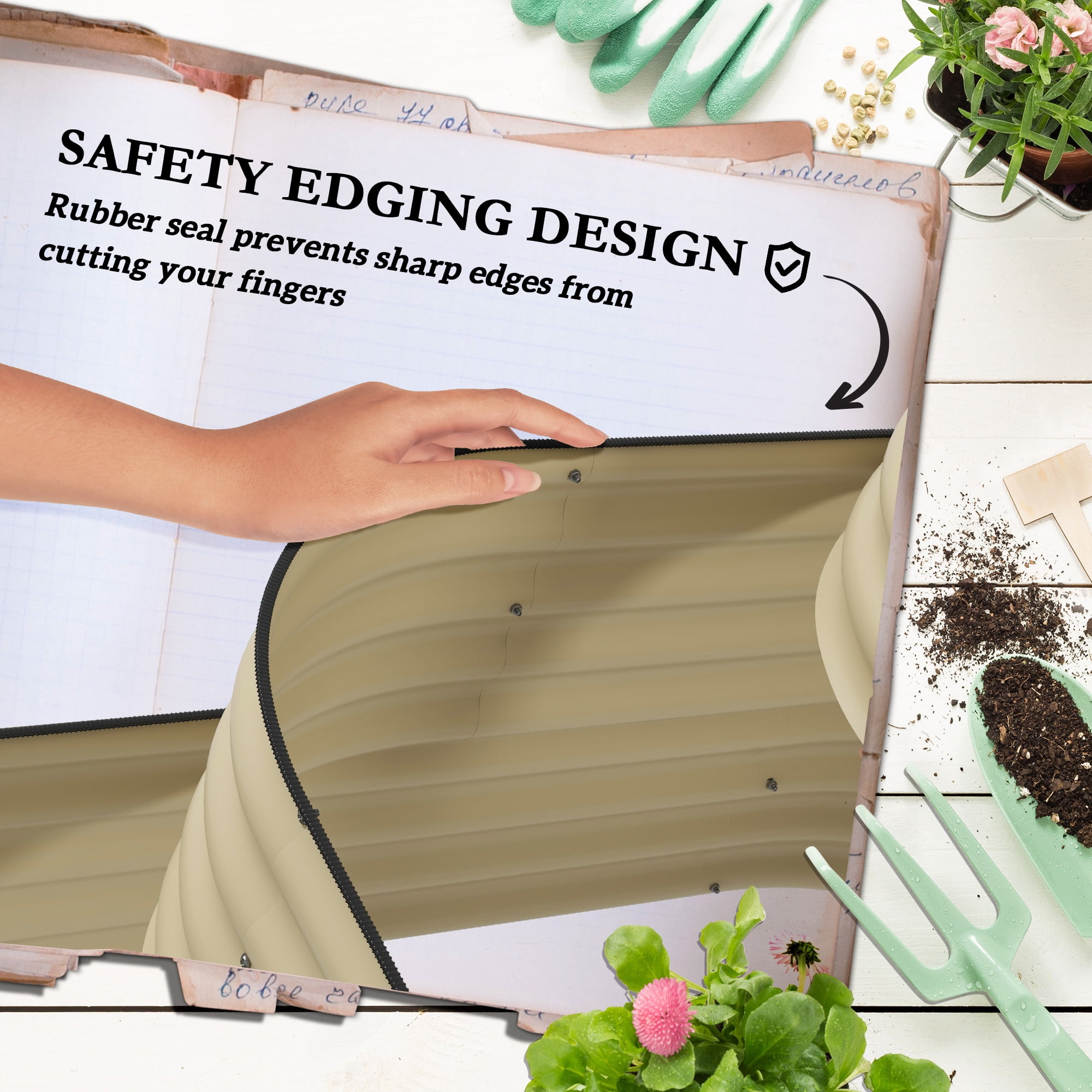 3-Tier Galvanized Steel Raised Garden Bed Kit, 3 Combining Planter Boxes with Rubber Strip Edging, Open Bottom for Backyard, Garden, Patio, Cream White
