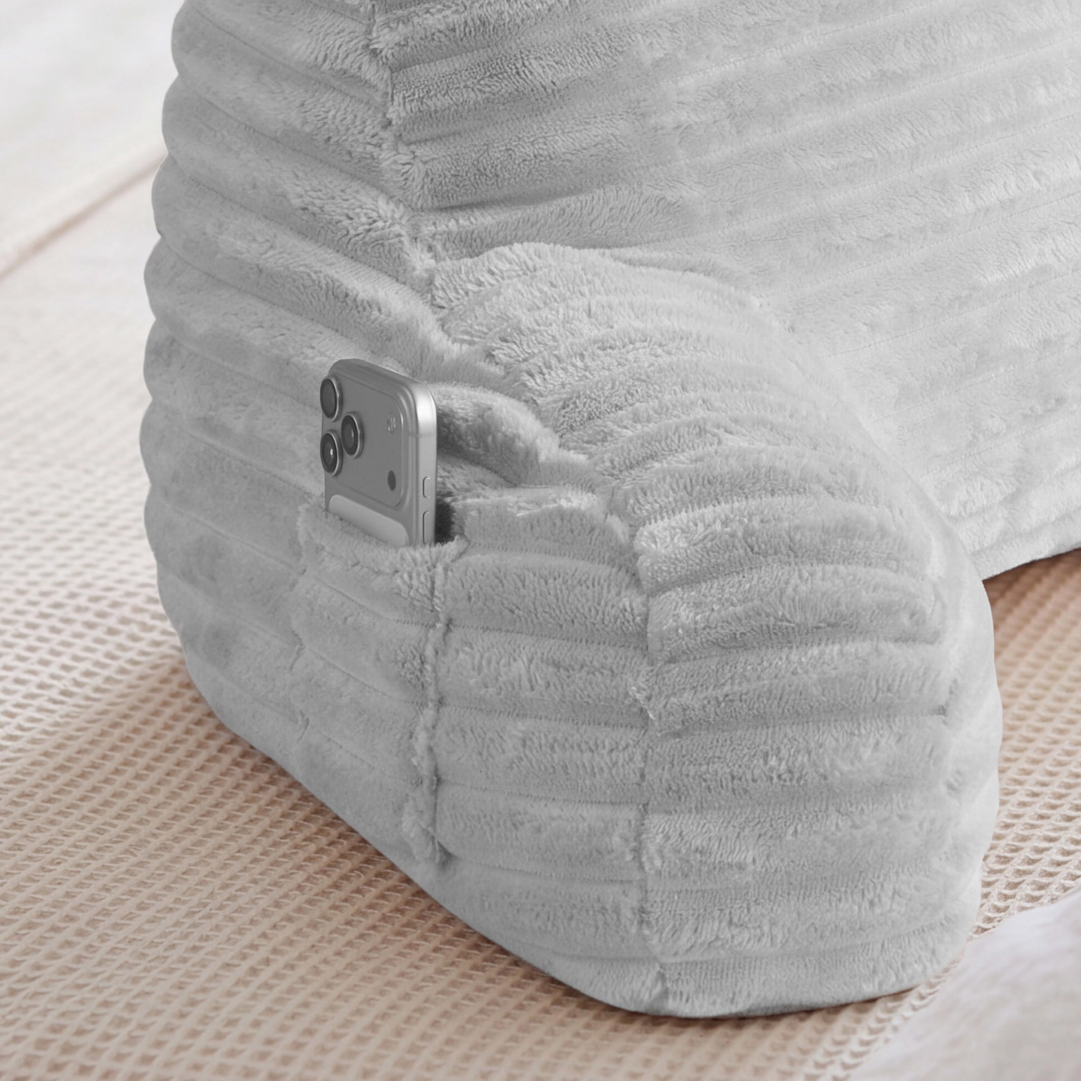 The Sheet Lab Ribbed Plush Backrest Pillow, Gray, 30" x 17" x 17"