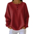 thumbnail image 3 of Women's Waffle Knit Top, Long Sleeve Crewneck Pullover, Loose Fit Casual Blouse for Fall and Winter 2025, Soft Stretchable Comfortable Top for Women, Solid Color Relaxed Fit Everyday Wear Red, 3 of 6