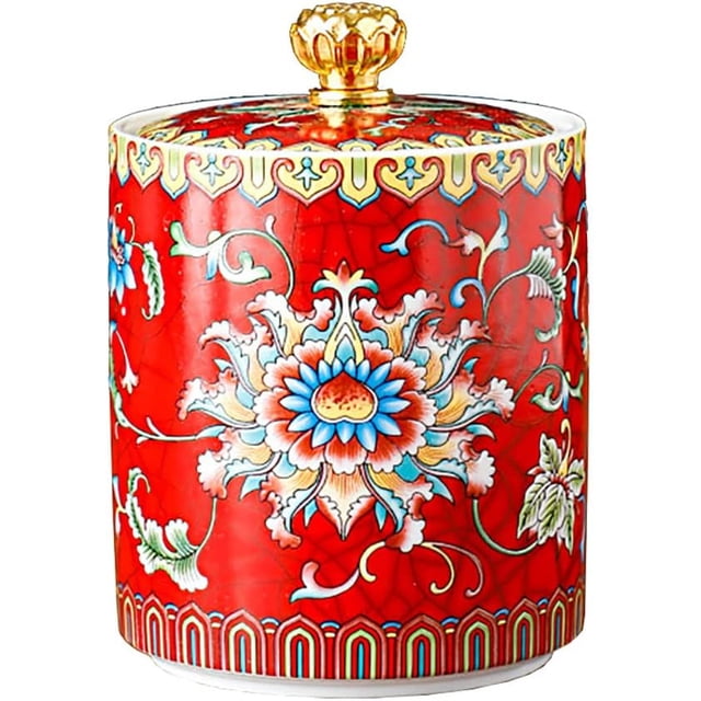 Enamel Ceramic Tea Caddy Tea Canister Tea Storage Container Tins Jar with Airtight Lid Water-proof Tank for Tea Coffee Herb Sugar Spice Nuts