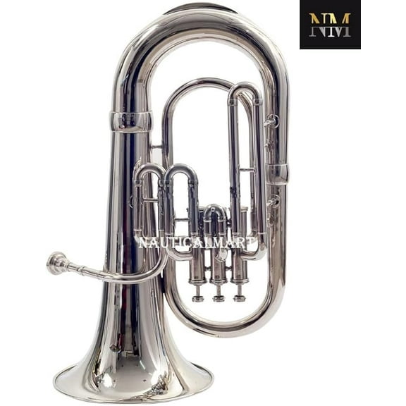 Brass Bb Flat Musical Instrument Euphonium 3 Valve With Free Hard Case Mouthpiece (Silver)