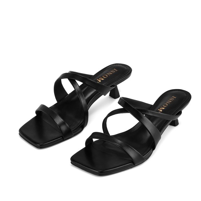Tacones de gatito ISNOM negros para mujer con tacón de 4,2 cm y tiras