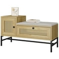 thumbnail image 1 of BeesClover Rattan Shoe Bench with 2 Storage Drawers, Wooden Entryway Bench with Linen Seat Cushion for Hallway or Bedroom, 1 of 7