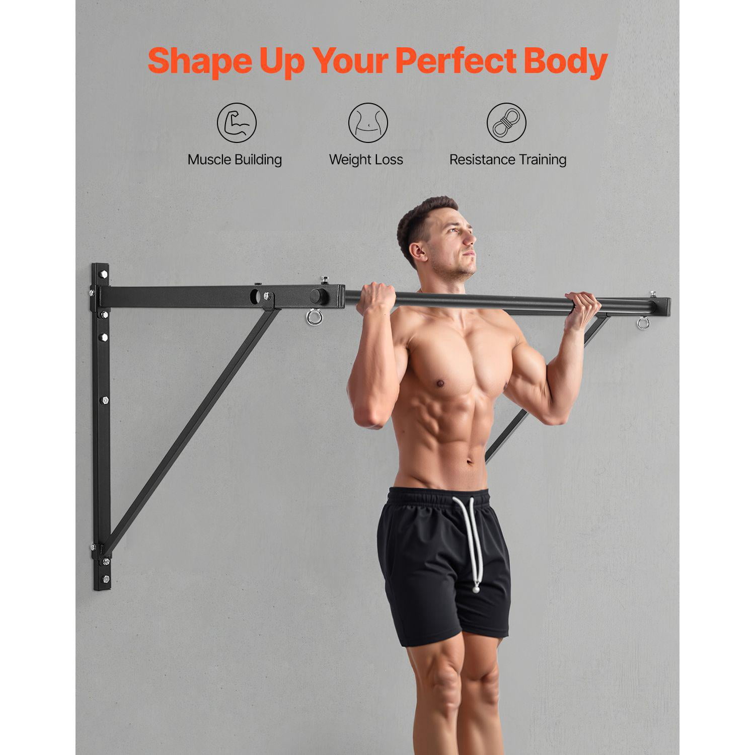 Wall Mounted Pull Up Bar 50 Inch Width Adjustable Depth 22 or 30 Inches Heavy Duty Steel 440 lbs Weight Capacity Home Gym Chin Up Station