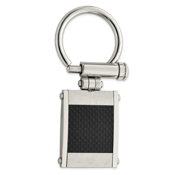 Stainless Steel Brushed and Polished Black Carbon Fiber Inlay Key Ring; for Adults and Teens; for Women and Men