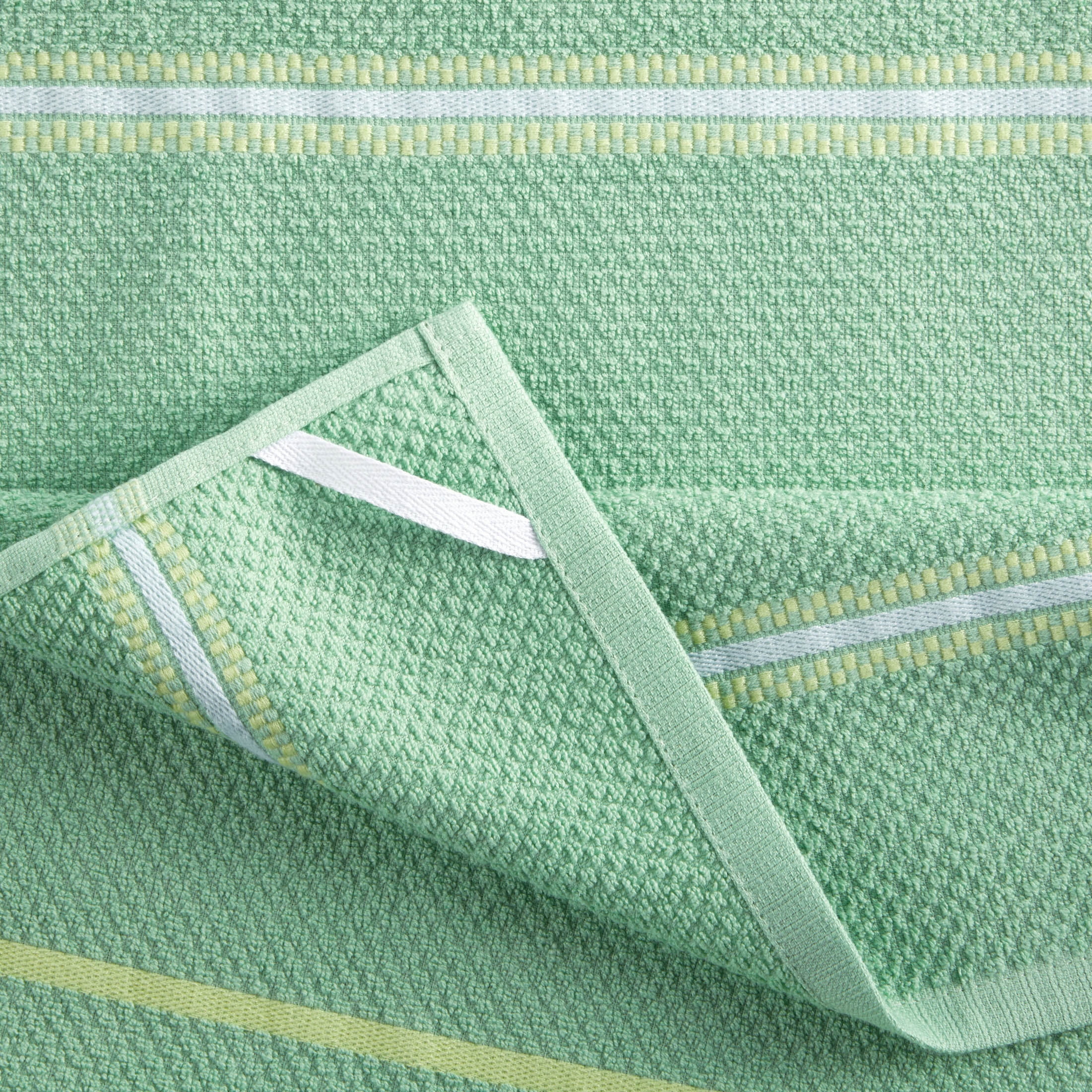 MARTHA STEWART KITCHEN TOWELS (3) DAISIES STRIPES GREEN YELLOW 100% COTTON  NWT