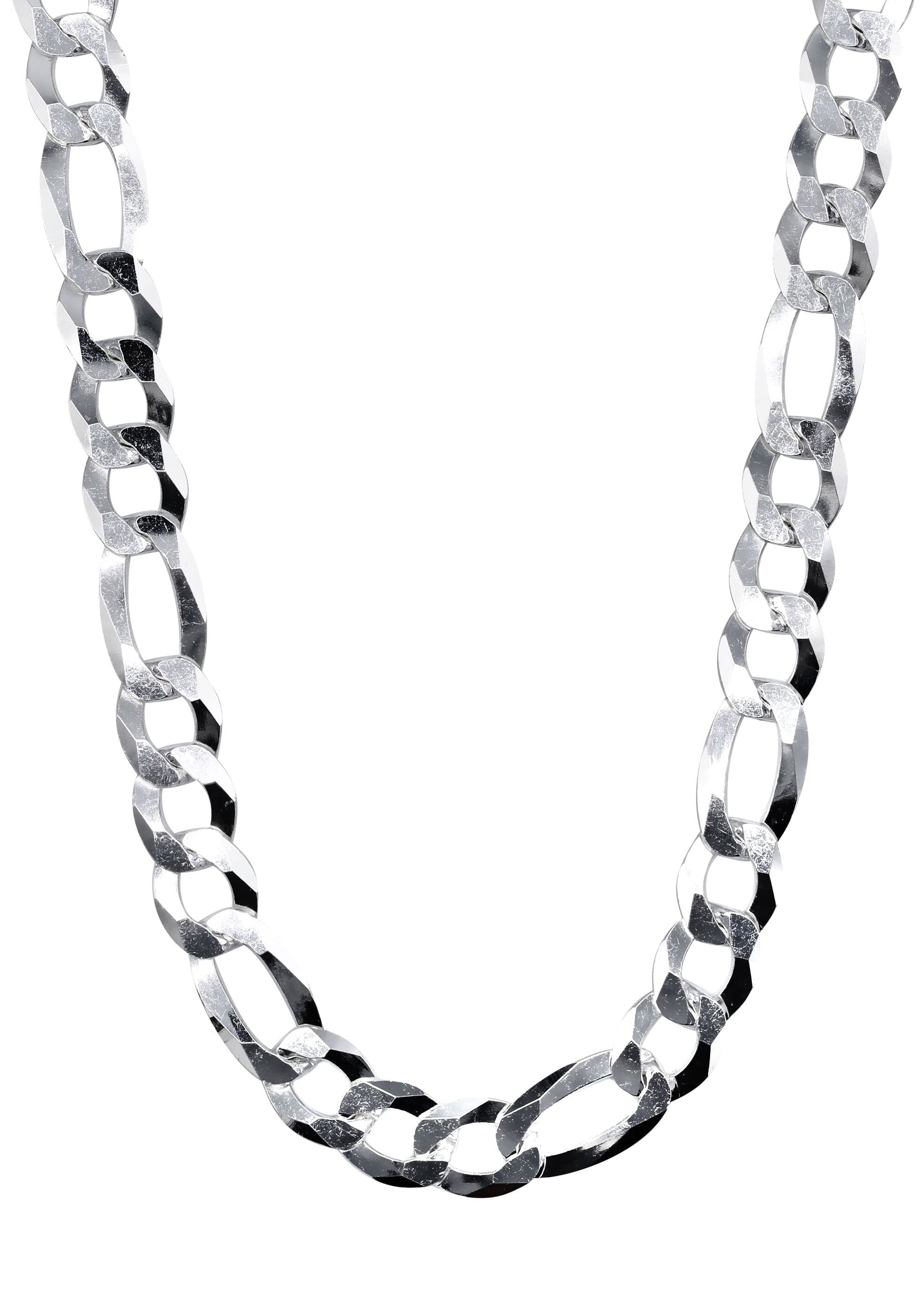 Mens White Gold Chain - Solid Figaro Chain  - Silver / 10K / 14K