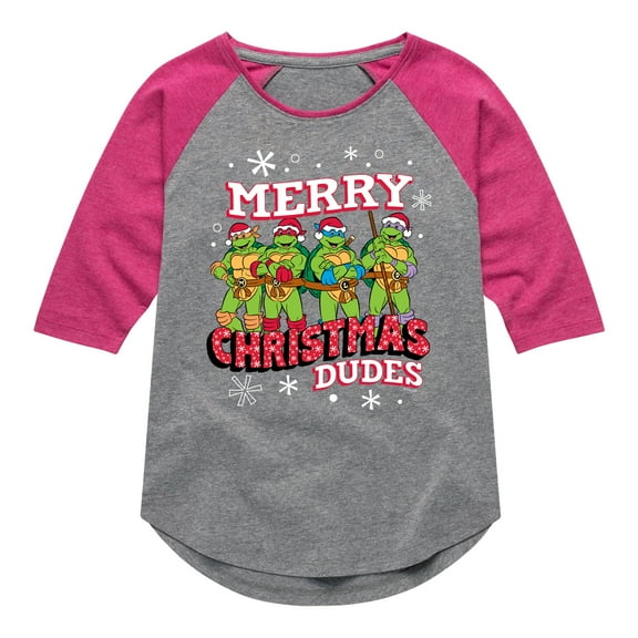 Teenage Muntant Ninja Turtle - Merry Christmas Dude - Toddler And Youth Girls Raglan Graphic T-Shirt