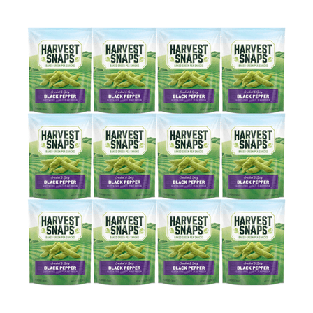 Harvest Snaps Baked Green Pea Snacks Black Pepper Flavor 3.3 oz Bags – 12 Count | Gluten Free, Plant Based, Crunchy Veggie Chips, Healthy Snack for Kids & Adults