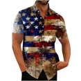 thumbnail image 2 of Summer Clearance! Men's Independence Day Shirts Trendy American Flag Printed Button Tees Casual Short Sleeve Turndown Collar Tops Multicolor M, 2 of 4