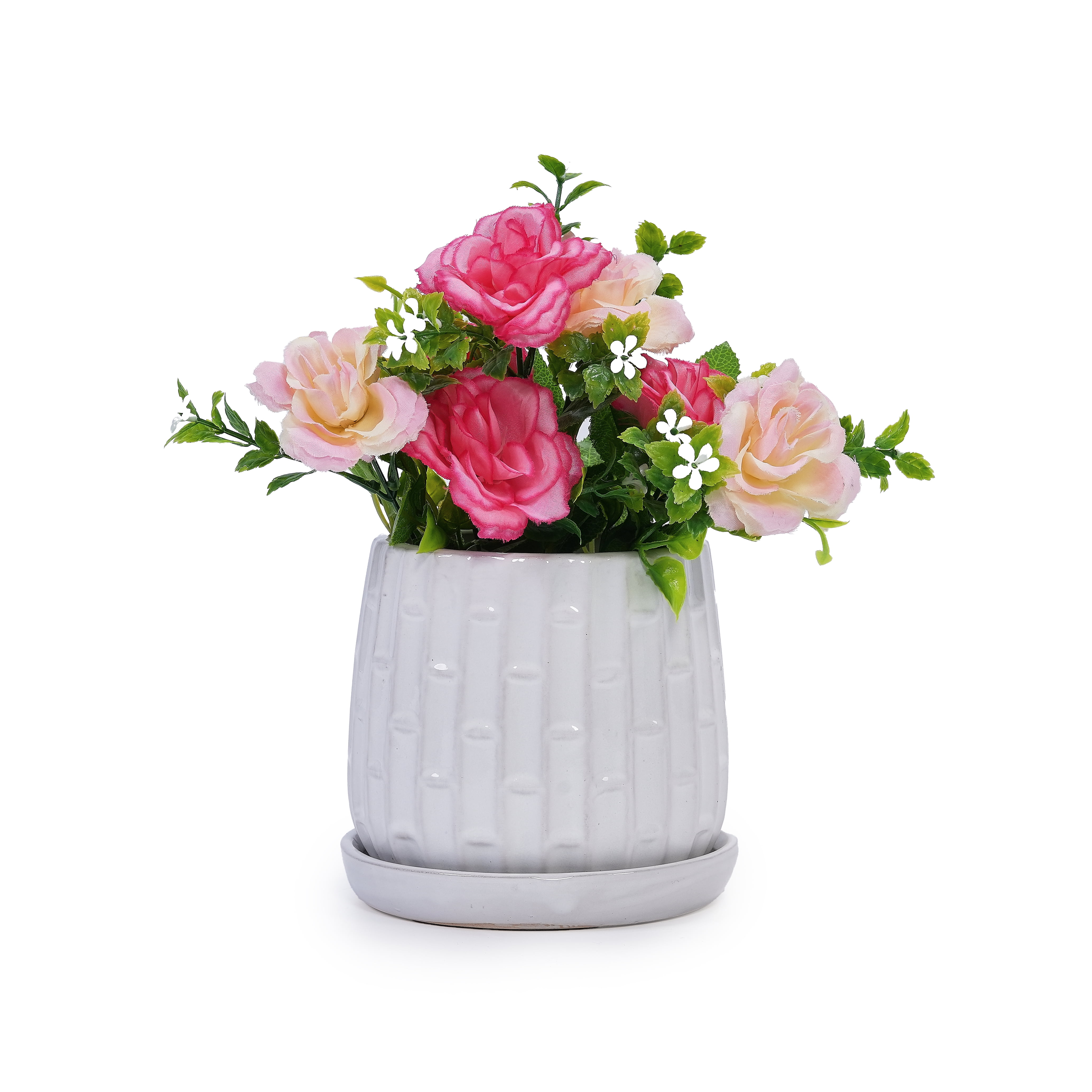 White Ceramic Planters 2-Pack with Drainage, 7" Modern Planters for Indoor Outdoor Use - All-Weather Garden Planters for Patio Windowsill Decor