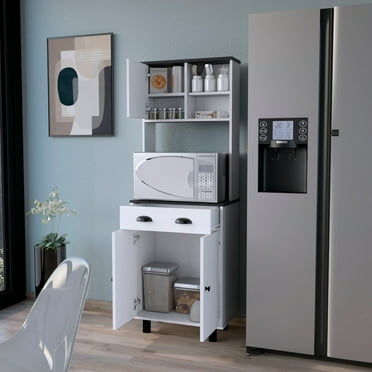 Miekor Furniture Emily White and Wengue 1-Drawer Kitchen Pantry BS6838
