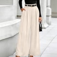 thumbnail image 2 of VEKDONE Womens Dress Pants High Waisted Pleated Wide Leg Slacks Summer Solid Color Flowy Business Work Long Pants Trendy Suit Pants with Pockets Beige M, 2 of 6