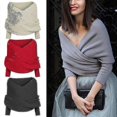 thumbnail image 2 of Women Knitted Sweater Tops Scarf With Sleeve Wrap Winter Warm Shawl Scarves, 2 of 5
