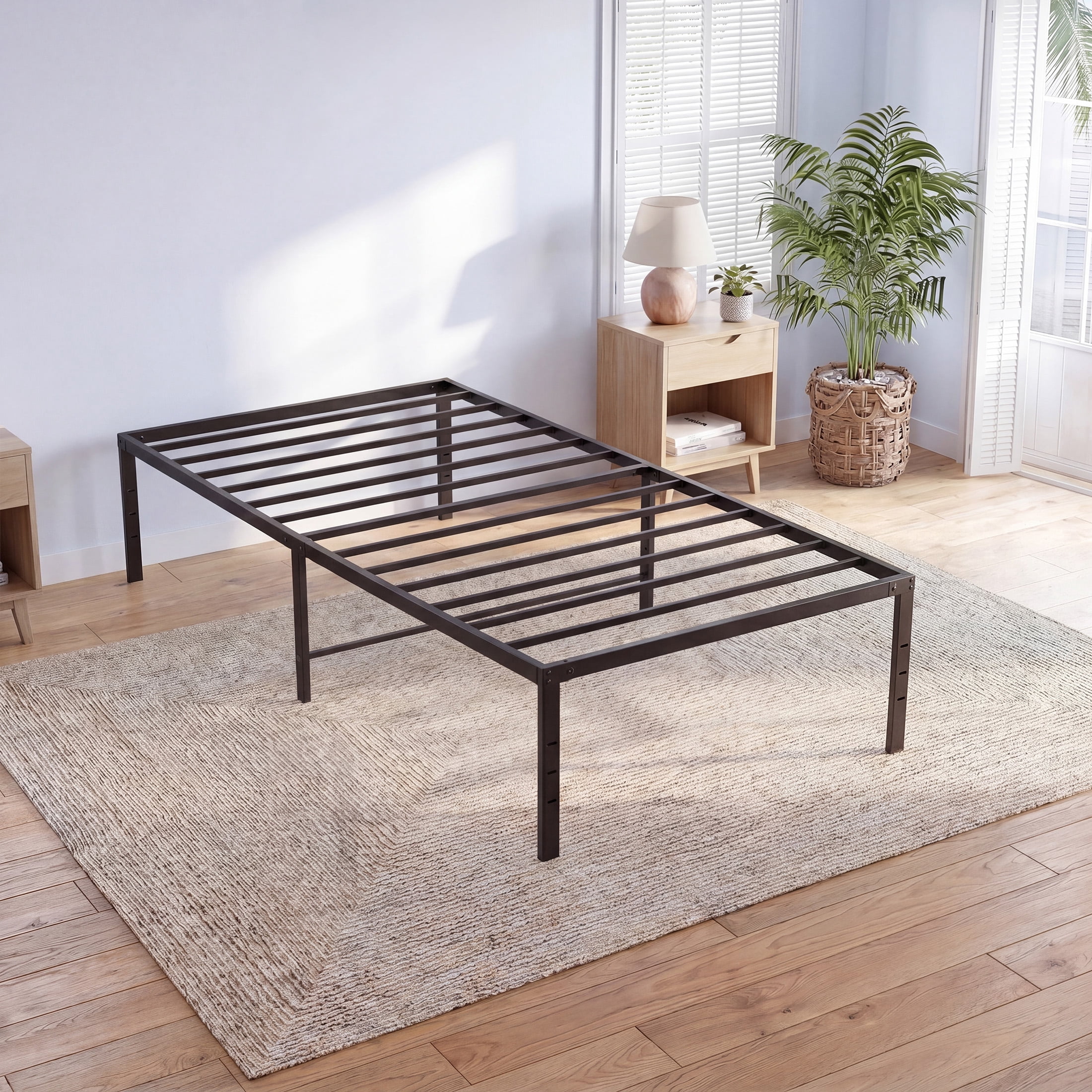 EDX 16 Inch High Clearance Metal Platform Bed Frame with Steel Slats, Large Under Bed Storage, No Box Spring Needed, Noise Free, Easy Assembly, Twin-XL
