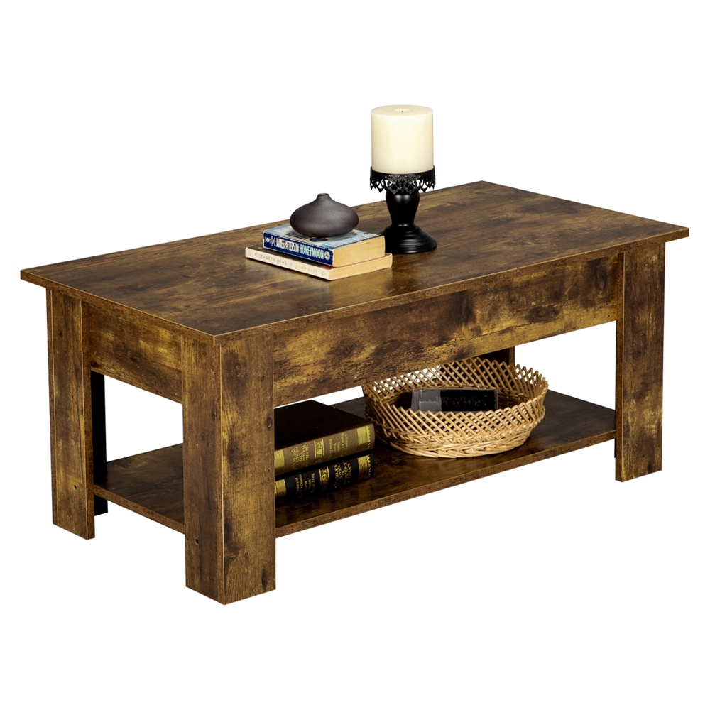 Easyfashion Modern 38.6" Wood Lift Top Coffee Table with Shelf, Rustic Brown - image 4 of 8