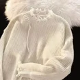thumbnail image 4 of Ropa para hombre, jersey de punto beige para hombre, con agujeros, color liso, con parches, corte holgado, ropa coreana para otoño XA, 4 of 4