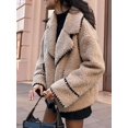 thumbnail image 4 of Women Winter Faux Fur Coats Long Sleeve Lapel Outerwear Cardigan Fashion Fur Coat Top Khaki L, 4 of 7