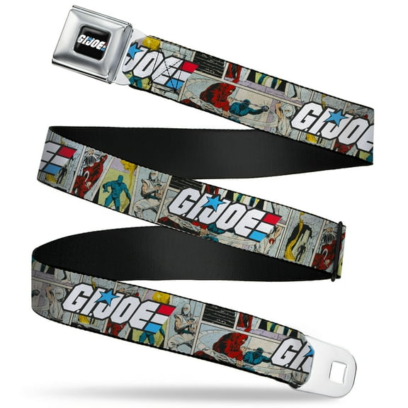 Hasbro Belt, Seatbelt Buckle Belt, GI Joe Title Logo and Comic Scene Blocks, 30 to 44 Inches