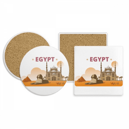 

City Pyrad Sphinx Egypt Coaster Cup Mug Holder Absorbent Stone Cork Base Set