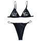 thumbnail image 1 of VISgogo Bikini para Mujer Conjunto de 2 Piezas, Sujetador con Cuello en V con Estampado de Sonrisa/Calavera de Dibujos Animados + Traje de baño con Tanga de Cintura Baja para el Verano VISgogo moda, 1 of 5