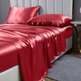 thumbnail image 3 of Reliable Bedding 4 piece Sheet Set, Silk Satin Sheet Set, Extra Soft Silky Sheets, Royal Luxury Sheet Set 24" Deep Pocket, Wrinke Free (Burgundy,Cal-Queen), 3 of 6
