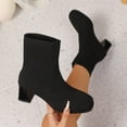 thumbnail image 2 of QQAMB Women Ankle Boots Stretch Knit Pointed Toe Sock Booties Soft Chunky Mid Heel Bootie Slim Pull On Slouch Boot, 2 of 8