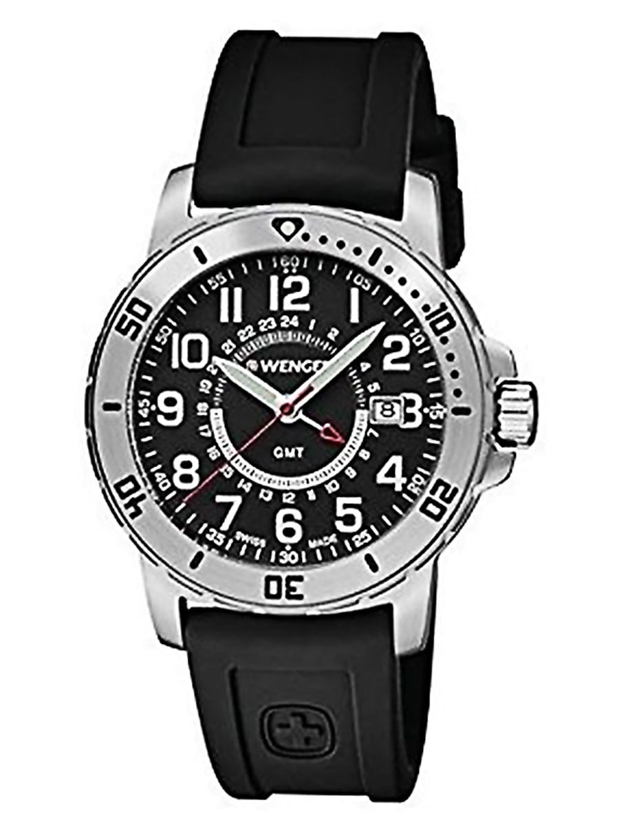 Wenger Men s 01.1342.101 Off Road GMT Black Dial Black Silicone Strap Watch
