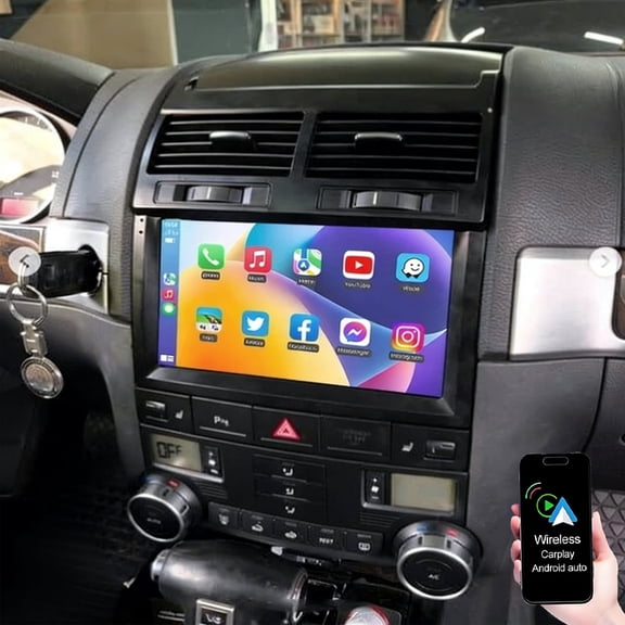 Dexico Car Radio Stereo for VW Touareg 2003-2010 with Wireless Carplay Android Auto, 9" 2 32GB Touchscreen Android Head Unit with GPS Bluetooth WiFi HiFi FM/RDS Backup Camera