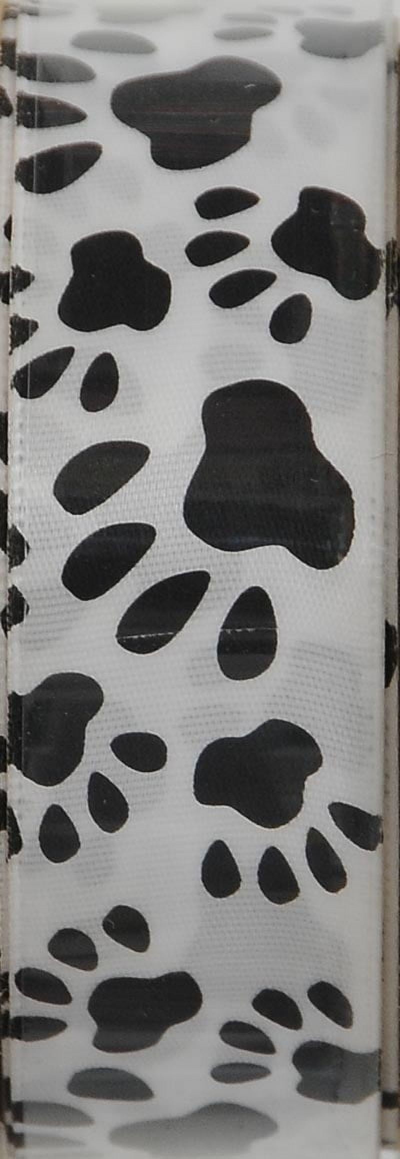 (2 pack) Offray Ribbon, White 7/8 inch Black Paw Print Satin Ribbon for Sewing, Crafts, and Gifting, 9 feet, 1 Each
