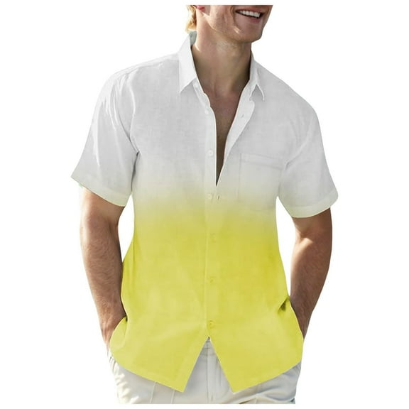 Turilly Mens Shirts Men Casual Fashion Gradient Printing Breathable Shirt Blouse Tops Short Sleeve Turndown Collar Blouse Shirt