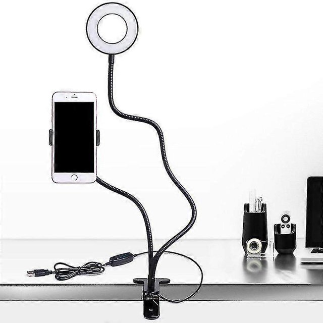 2 In 1 360 Degree Mobile Phone Holder Stand Long Arm Flexible Desktop Cip Bracket Photography 3 Modes Dimmable Led Selfie Light