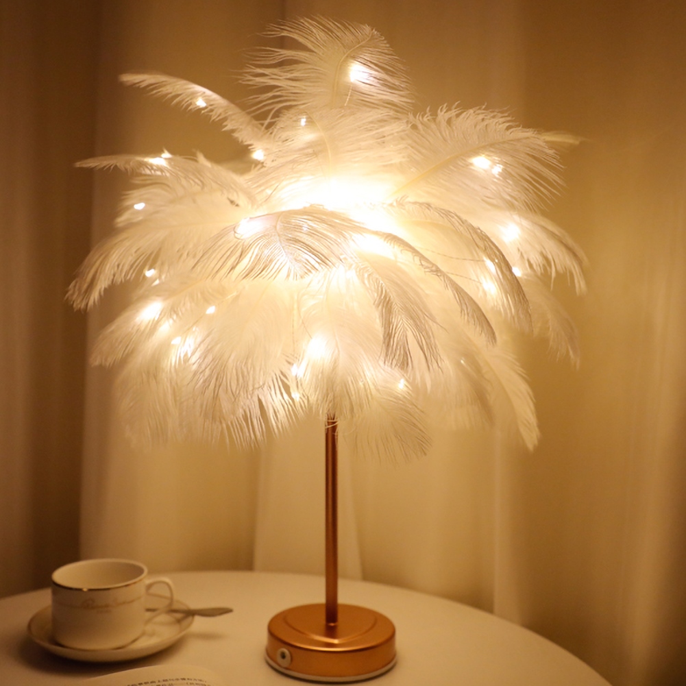 MyBeauty Table Lamp Feather LED Wire Remote Control Living Room Bedroom