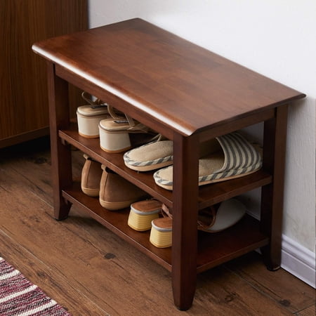 Storage Bench Wooden Shoe Rack Bench Rustic Solid Wood Entryway Bench (Brown 39.4")