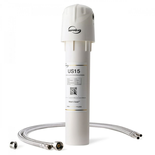 iSpring US15L Filtro de Agua Debajo del Fregadero, Capacidad de hasta 15 000 Galones, Fácil Instalación para Bricolaje, Reduce el Mal Olor, el Cloro y los Metales Pesados, Color Blanco